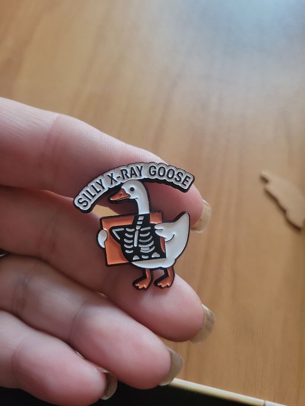 👻BUY 1 GET 1 FREE👻 Silly X-Ray Goose Enamel Pin - White & Orange